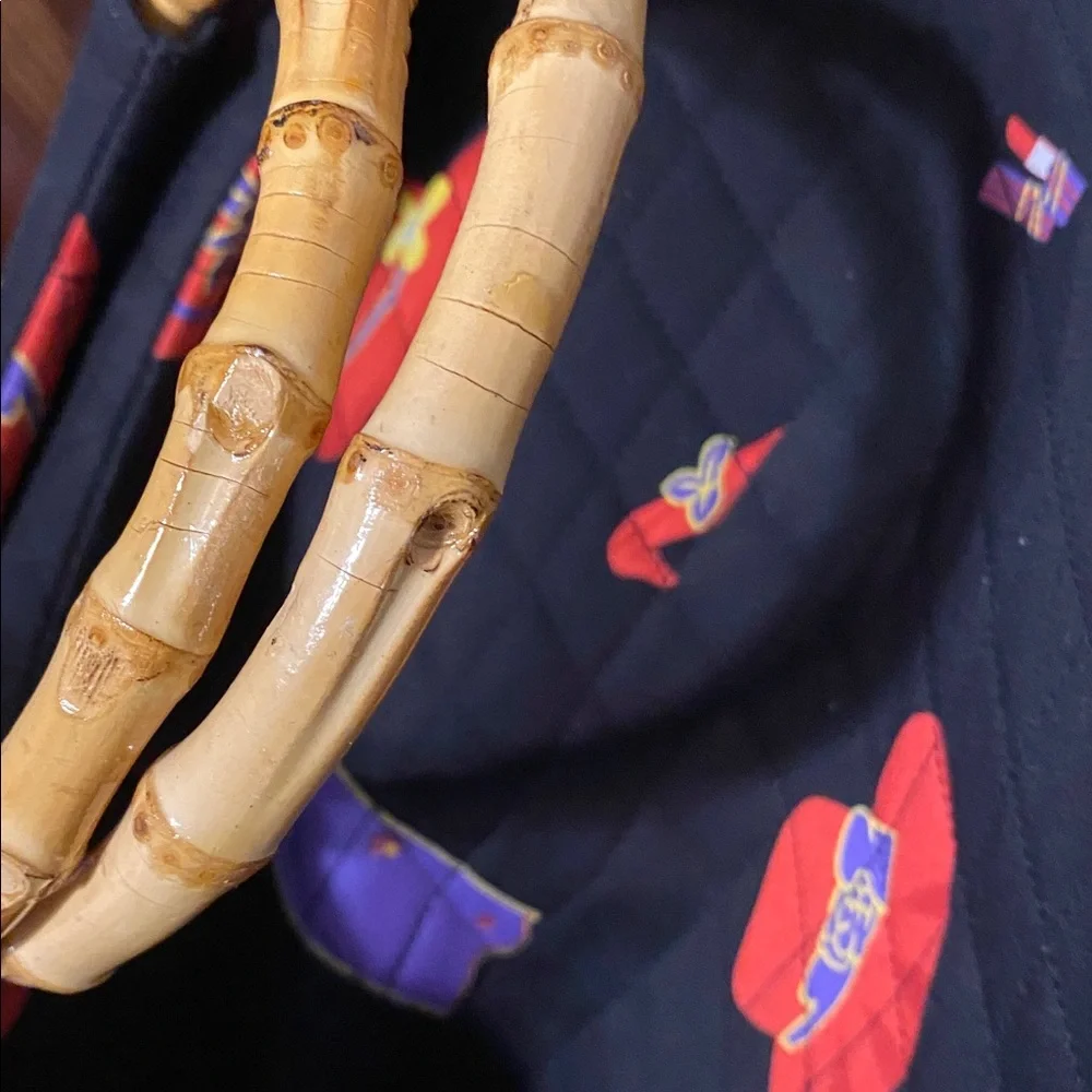 Stylish Black Tote Bag with Bamboo Handles - Picture 6 of 12